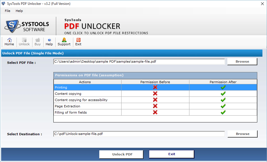 Unprotect PDF for copy, print, edit with PDF file protection remover software